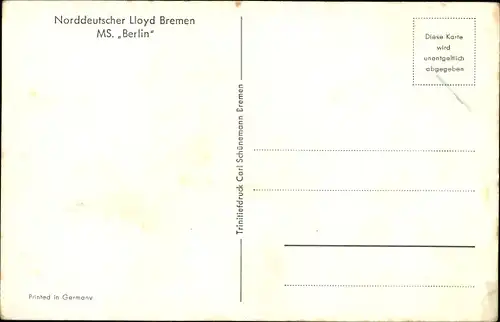 Künstler Ak Schoppe, Dampfer MS Berlin, Norddeutscher Lloyd Bremen