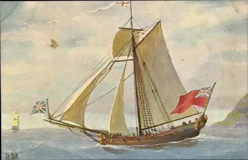 Künstler Ak Rave, Chr., Marine Galerie 127, Englische Jacht, 18. Jahrhundert