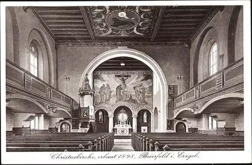 Ak Grünhain Beierfeld im Erzgebirge Sachsen, Christuskirche, erbaut 1898, Altar, Wandgemälde