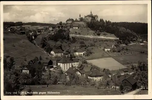 Ak Lauenstein Ludwigsstadt in Oberfranken, Burg und Dorf gegen Südwesten