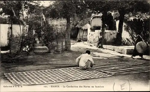 Ak Hanoi Tonkin Vietnam, La Confection des Nattes en bambou, Herstellung von Bambusmatten