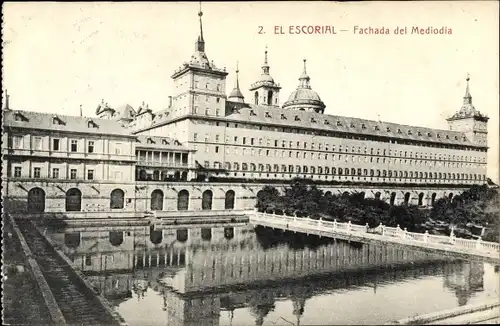 Ak San Lorenzo de El Escorial Madrid Spanien, Fachada del Mediodia, Schlossanlagen