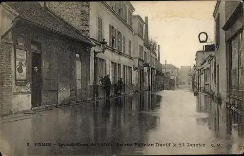 Ak Paris, Inondations de 1910, La rue Félicien David le 25 Janvier