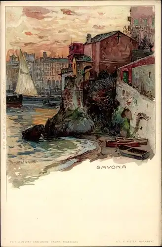 Künstler Litho Wielandt, Manuel, Savona Liguria, Uferpartie