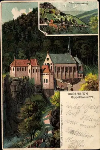 Litho Ribeauvillé Rappoltsweiler Elsaß Elsass Haut Rhin, Notre Dame de Dusenbach, Stationenweg