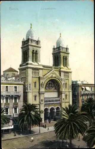 Ak Tunis Tunesien, La Cathédrale, Kathedrale, Vorderansicht