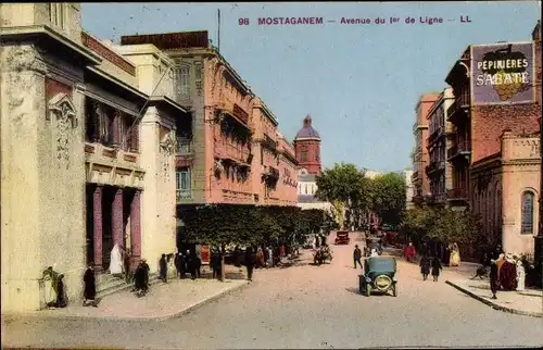 Ak Mostaganem Algerien, Avenue du Ier de Ligne, Pepinieres Sabate