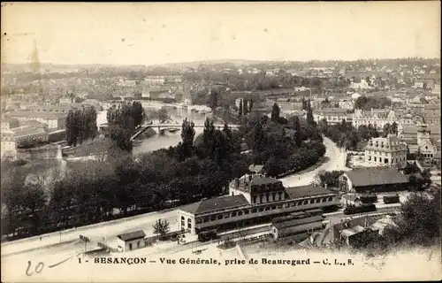 Ak Besançon Doubs, Vue générale, prise de Beauregard