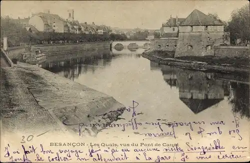 Ak Besançon Doubs, Les Quais, vus du Pont de Canot