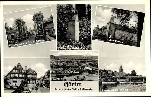 Ak Höxter in Nordrhein Westfalen, Toreingang, Schloss Corvey, Dampfer, Grabmal, Totalansicht