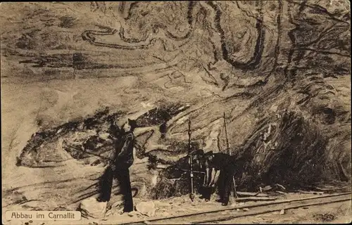 Ak Abbau im Carnalit, Bergmann, Steinwand