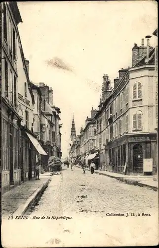 Ak Sens Yonne, Rue de la Republique, Debit de Tabac, Credit Lyonnais, Geschäfte