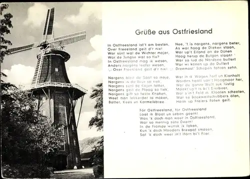 Ak Ostfriesland, Windmühle, Gedicht In Ostfreesland ist't am besten