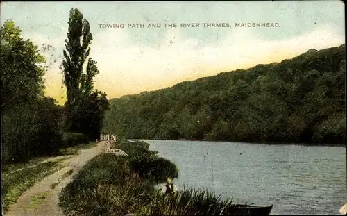 Ak Maidenhead South East England, Towing Path, River Thames