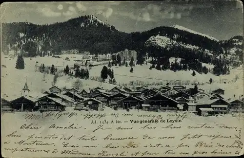 Mondschein Ak Leysin Kt. Waadt Schweiz, Vue générale, Totalansicht vom Ort, Winter