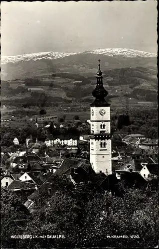 Ak Wolfsberg in Kärnten, Kirche, Saualpe, Gebirgspartie