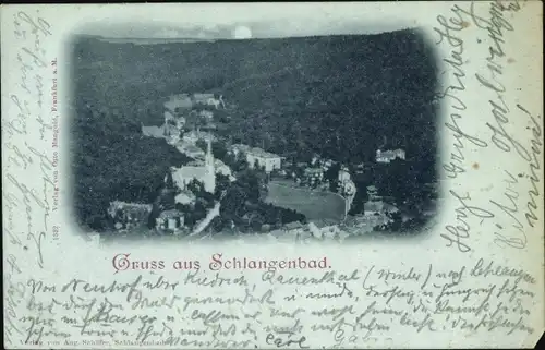 Mondschein Ak Schlangenbad im Taunus Hessen, Panorama vom Ort