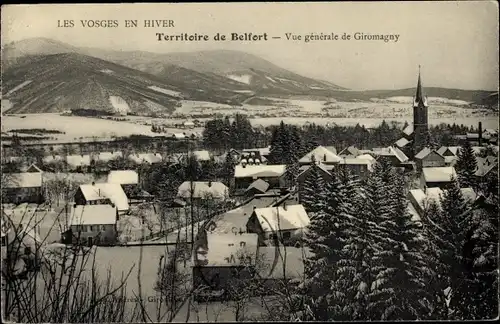 Ak Giromagny Territoire de Belfort, Vue générale, Vosges en hiver