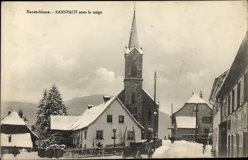 Ak Ranspach Elsass Haut Rhin, Sous la neige, Ort im Winter, Kirche