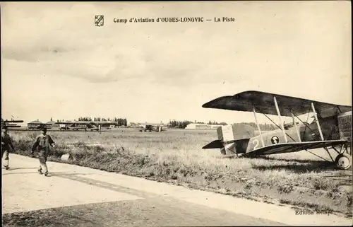 Ak Longvic Côte d’Or, Camp d'Aviation, La Piste, Doppeldecker