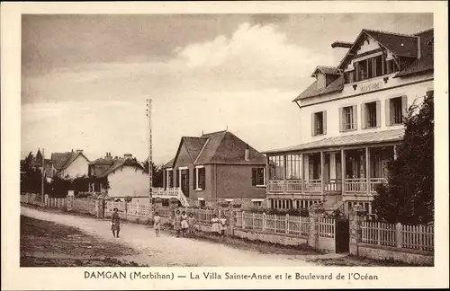 Ak Damgan Morbihan, La Villa Sainte Anne et le Boulevard de l'Océan