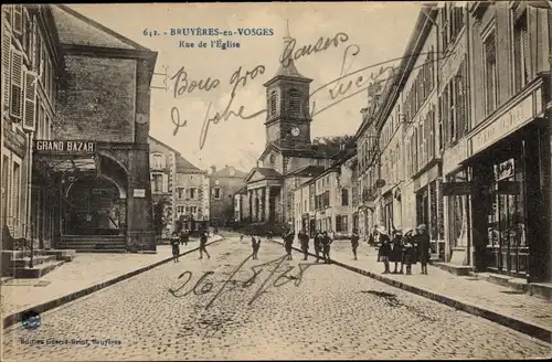 Ak Bruyères Vosges, Rue de l'Église, Grand Bazar