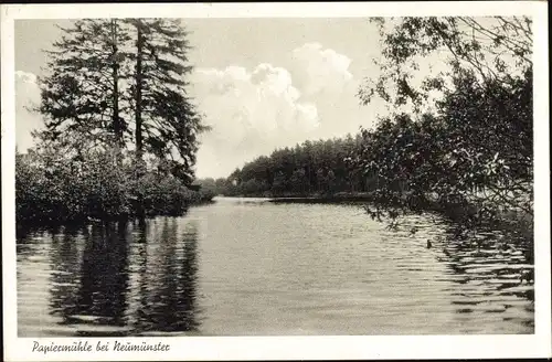 Ak Neumünster in Schleswig Holstein, Papiermühle, Bes. C. Blunck, Flussufer, Winterlandschaft