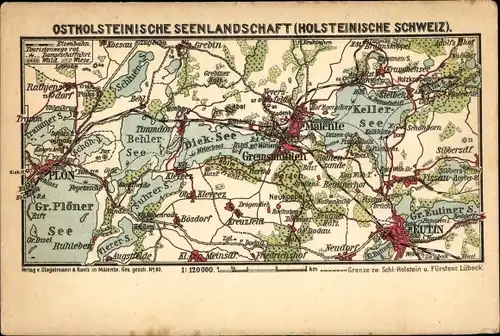 Landkarten Ak Eutin in Ostholstein, Ostholsteinische Seenlandschaft, Holsteinische Schweiz, Dieksee