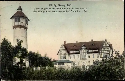 Ak Voigtlaide Glauchau in Sachsen, König Georg Stift, Genesungsheim im Rümpfwalde, Aussichtsturm