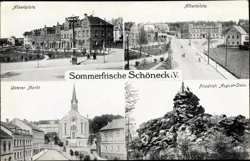 Ak Schöneck im Vogtland Sachsen, Albertplatz, Unterer Markt, Friedrich August Stein