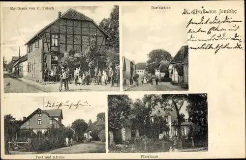 Ak Jembke Niedersachsen, Kaufhaus C. Fölsch, Dorfstraße, Post und Kirche, Pfarrhaus