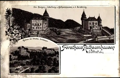 Litho Ottrott Bas Rhin, Forsthaus Rathsamhausen, Burgen, Ruinen