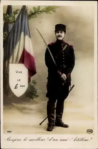 Ak Vive le 6eme, Französischer Soldat in Uniform mit Säbel