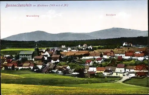 Ak Benneckenstein Oberharz am Brocken, Blick auf den Ort, Wurmberg und Brocken