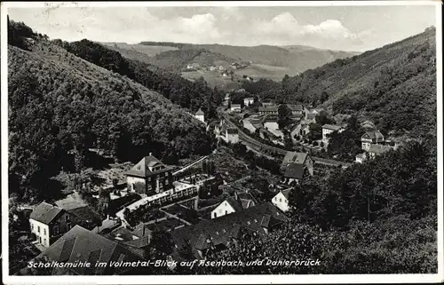 Ak Schalksmühle im Sauerland, Blick auf Asenbach u. Dahlerbrück, Panorama vom Ort, Bahngleise