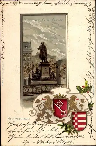 Wappen Präge Passepartout Litho Bremerhaven, Bürgermeister Schmdit Denkmal, Wappen der Stadt