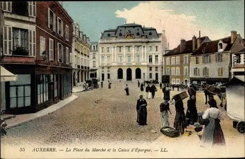 Ak Auxerre Yonne, La Place du Marché et la Caisse d'Epargne