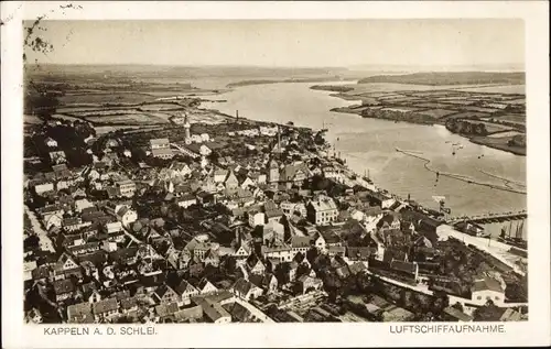 Ak Kappeln an der Schlei, Panorama vom Ort, Zeppelin Luftschiff Aufnahme
