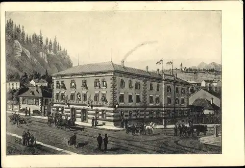 Künstler Ak Salzburg in Österreich, Gasthof zum Goldenen Löwen, Bes. Friedrich Gruber