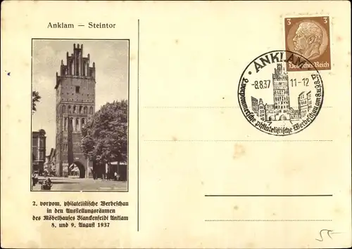 Ak Anklam in Mecklenburg Vorpommern, 2. vorpom. Philat. Werbeschau 1937