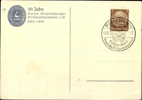 Künstler Ak Braunschweig in Niedersachsen, 50 Jahre Verein Braunschweiger Briefmarkensammler eV 1935