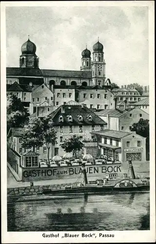 Künstler Ak Passau in Niederbayern, Gasthof Blauer Rock