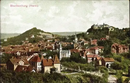 Ak Blankenburg am Harz, Totalansicht vom Ort, Blick auf die Berge