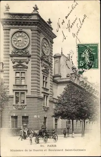 Ak Paris, Ministère de la Guerre et Boulevard Saint Germain