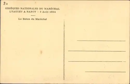 Ak Nancy Meurthe et Moselle, Obseques Nationales du Marechal Lyautey, Le Baton, Begräbnis 1934