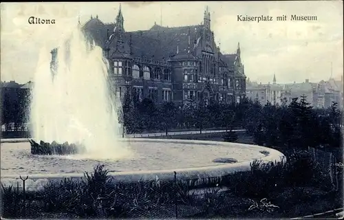 Ak Hamburg Altona, Kaiserplatz mit Museum, Brunnen