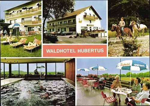 Ak Hadamar Oberzeuzheim, Hubertus Waldhotel, Bes. Familie Horn, Gesamtansicht, Hallenbad, Terrasse