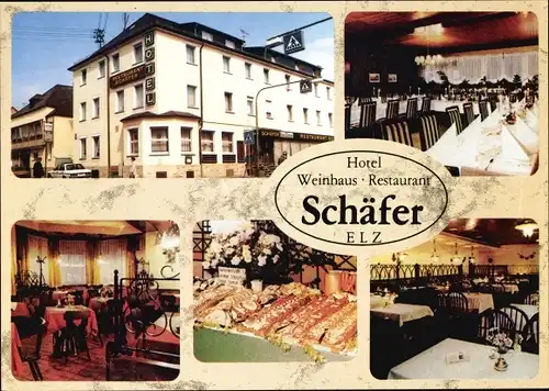 Ak Elz in Hessen, Schäfer Hotel Weinhaus Restaurant, Gesamtansicht, Speisesaal, Bufffet