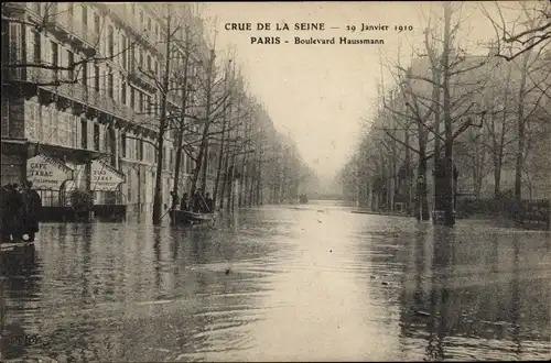 Ak Paris, La Crue de la Seine 1910, Boulevard Haussmann, Hochwasser