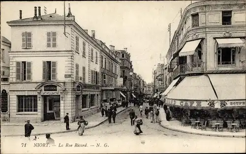 Ak Niort Deux Sèvres, La Rue Ricard, Grand Café, Société Générale